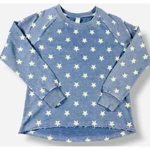 Alternative Apparel Star Print Sweatshirt Women's Medium Blue Raw Hem